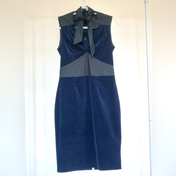 DAM ZELS Vintage Corduroy&Denim Mid Knee Dress - Navy Blue - Picture 3 of 8